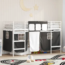 Krevet na kat za djecu s zavjesama Bijela i crna 75 x 190 cm