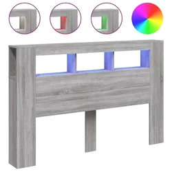 Vidaxl LED posteljno vzglavje siva sonoma 160x18,5x103,5 cm inž. les