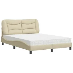 Vidaxl Postelja z vzmetnico krem 140x200 cm blago