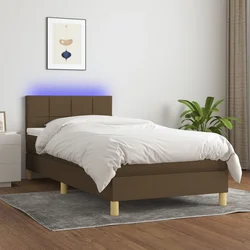 vidaXL Box spring postelja z vzmetnico LED temno rjava 90x190 cm blago