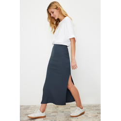 Trendyol Light Anthracite Slit Detail Fitted High Waist Ribbed Flexible Maxi Knitted Skirt