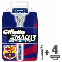 Gillette Mach 3 Turbo FCBarcelona brivnik + nadomestne britvice 4 kos