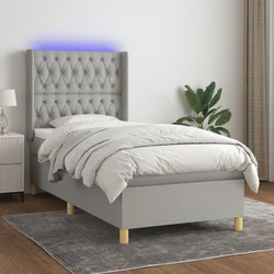 shumee Box spring postelja z vzmetnico LED svetlo siva 80x200 cm blago