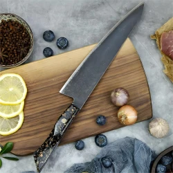 Damaščanski kuhinjski nož KU-37427 - Kiritsuke / Crna / Zlatna KP37427