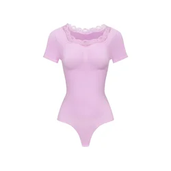 cfab Oblikovanje postave Lace T-Shirt Bodysuit Sculpting Shapewear with String orhideja