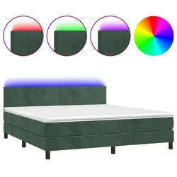 Vidaxl Box spring postelja z vzmetnico LED tem. zelena 180x200cm žamet