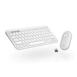 Tipkovnica + miška LOGITECH Pebble 2 Combo, brezžična, bela