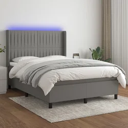 Vidaxl Box spring postelja z vzmetnico LED temno siva 140x200 cm blago