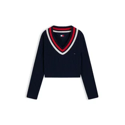 Tommy Jeans Pulover mornarska / rdeča / bela