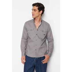 Trendyol Gray Regular Fit Denim Shirt with Snap Fasteners