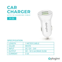 Auto punjač Pluginn PI-35 5V 2.4A 2xUSB sa iPhone Lightning kabel