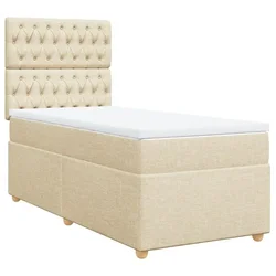 Vidaxl Box spring postelja z vzmetnico krem 80x200 cm blago