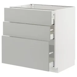 METOD / MAXIMERA Podni element s 3 fioke, bela/Havstorp svetlosiva, 80x60 cm