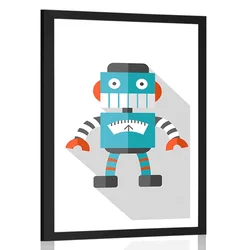 Plakat s paspartujem modri robot na belem ozadju - 40x60 white