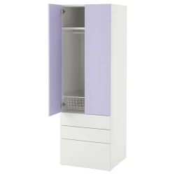 SMASTAD / PLATSA Garderober, bela lila/s 3 fioke, 60x57x181 cm