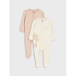 Sinsay - Pamučni kombinezoni za bebe sa motivom mede 2 pack - krem