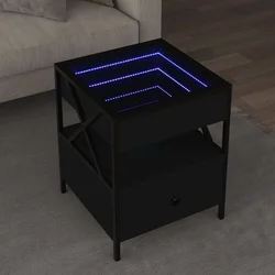 Stolić za kavu s beskonačnim LED svjetlima crni 40 x 40 x 51 cm