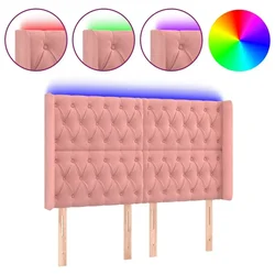 Vidaxl LED posteljno vzglavje roza 163x16x118/128 cm žamet