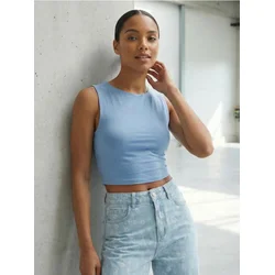 Sinsay - Pamučni basic crop top - zumbul plava