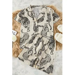 Trendyol Curve Cream Tiger Patterned Shirt Collar Woven Pajama Set