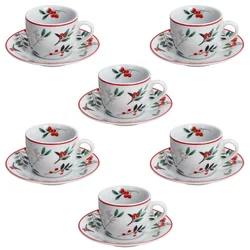 Tognana Set od 6 šoljica za kafu Poema Hollyberry, Sa tacnama, 9 cl, Šareni