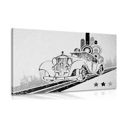 Slika črnobel avtomobil z vintage ozadnjem - 40x30