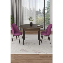 Hanah Home trpezarijski set Tor, sto i 2 stolice, ploča u dekoru drveta Baroque, ljubičasta tkanina Babyface