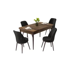 Hanah Home trpezarijski set Rax, sto na razvlačenje i 4 stolice, ploča u dekoru drveta Baroque, crna tkanina Babyface