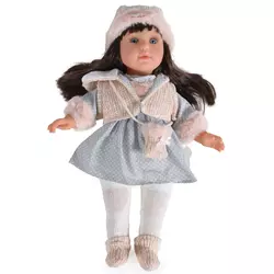 Lutka Moni Toys - S plavom haljinom na točkice i prslukom, 46 cm