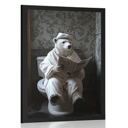 Plakat severni medved s časopisom na stranišču - 40x60 silver