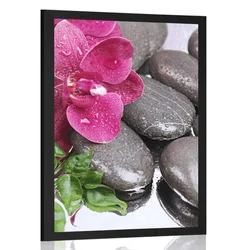 Plakat cvetoča orhideja in wellness kamni - 40x60 silver