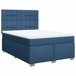 Vidaxl Box spring postelja z vzmetnico modra 140x200 cm blago