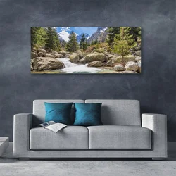 tulup.si Slika na platnu Stones river mountain forest 140x70 cm