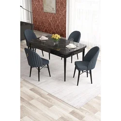 Hanah Home trpezarijski set Elf, sto na razvlačenje i 4 stolice, ploča u dekoru crnog mermera, antracit tkanina Babyface