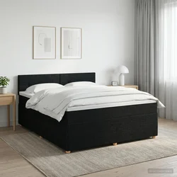 vidaXL Postelja boxspring z vzmetnico Črna 140 x 190 cm Blago