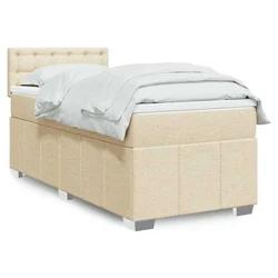 vidaXL Box spring postelja z vzmetnico krem 90x200 cm blago