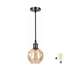 BRILAGI -LED Luster na sajli RETRO GLASS 1xE27/60W/230V O 18 cm crna/zadimljeno-smeđa