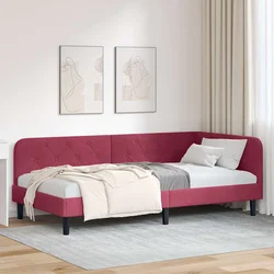Vidaxl Kotna postelja z vzglavjem Vinorodna rdeča 90 x 190 cm Žamet