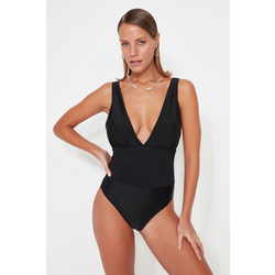 Trendyol Black Deep-Collected Gippes Regular Leg Swimsuit