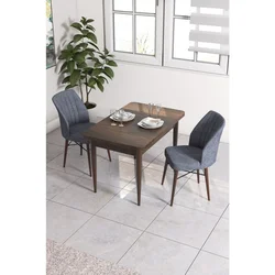 Hanah Home trpezarijski set Arp, sto i 2 stolice, ploča u dekoru drveta Baroque, dimno siva tkanina Babyface