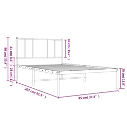 Metalni okvir za krevet s uzglavljem crni 90x200 cm