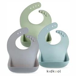 Kidkool SET 3 otroških silikonskih slinčkov, 3kos, siva/zelena/modra