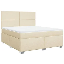 Vidaxl Box spring postelja z vzmetnico krem 180x200 cm blago