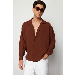 Trendyol Brown Oversize Fit Open Collar Summer Linen Look Shirt