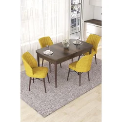 Hanah Home trpezarijski set Nef, sto na razvlačenje i 4 stolice, ploča u dekoru drveta Baroque, senf žuta tkanina Jerry