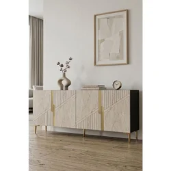 Hanah Home komoda Evva 150, 150 cm, antracit / zlatna / travertin