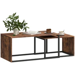 HOMCOM HOMCOM Dnevna miza iverna plošča, kovina 90D x 48Š x 42V cm rustikalno rjava, (5000242669)
