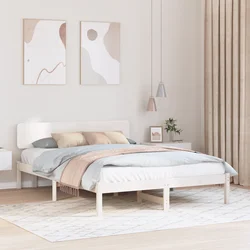 vidaXL Posteljni okvir z glavo Bela 160x200 cm Trden borov les