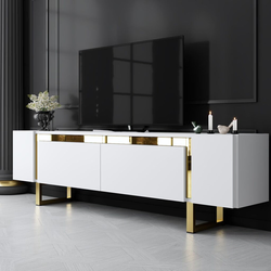 Hanah Home TV Komoda Yildiz, 180x50x30 cm, Belo-Zlatne boje