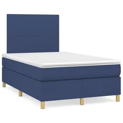 VIDAXL Box spring postelja z vzmetnico LED modra 120x190 cm blago